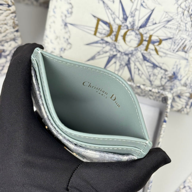 DIOR 25S 30 MONTAIGNE CARD HOLDER 10 IN GRAY GREEN OBLIQUE JACQUARD CANVAS