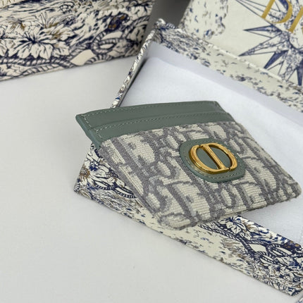 DIOR 25S 30 MONTAIGNE CARD HOLDER 10 IN GRAY GREEN OBLIQUE JACQUARD CANVAS