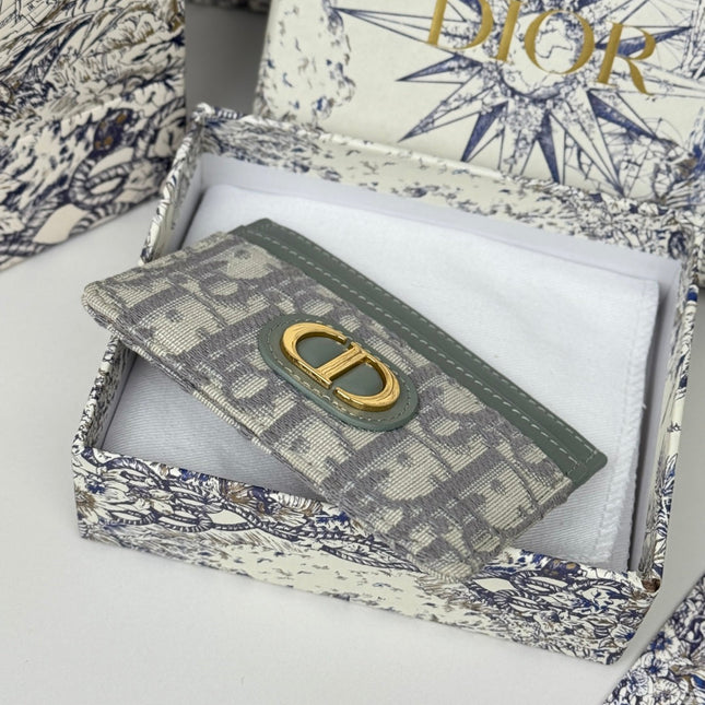 DIOR 25S 30 MONTAIGNE CARD HOLDER 10 IN GRAY GREEN OBLIQUE JACQUARD CANVAS
