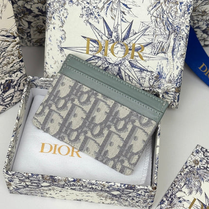 DIOR 25S 30 MONTAIGNE CARD HOLDER 10 IN GRAY GREEN OBLIQUE JACQUARD CANVAS