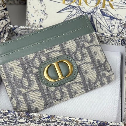 DIOR 25S 30 MONTAIGNE CARD HOLDER 10 IN GRAY GREEN OBLIQUE JACQUARD CANVAS