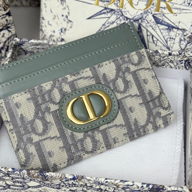 DIOR 25S 30 MONTAIGNE CARD HOLDER 10 IN GRAY GREEN OBLIQUE JACQUARD CANVAS