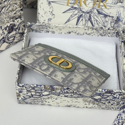 DIOR 25S 30 MONTAIGNE CARD HOLDER 10 IN GRAY GREEN OBLIQUE JACQUARD CANVAS
