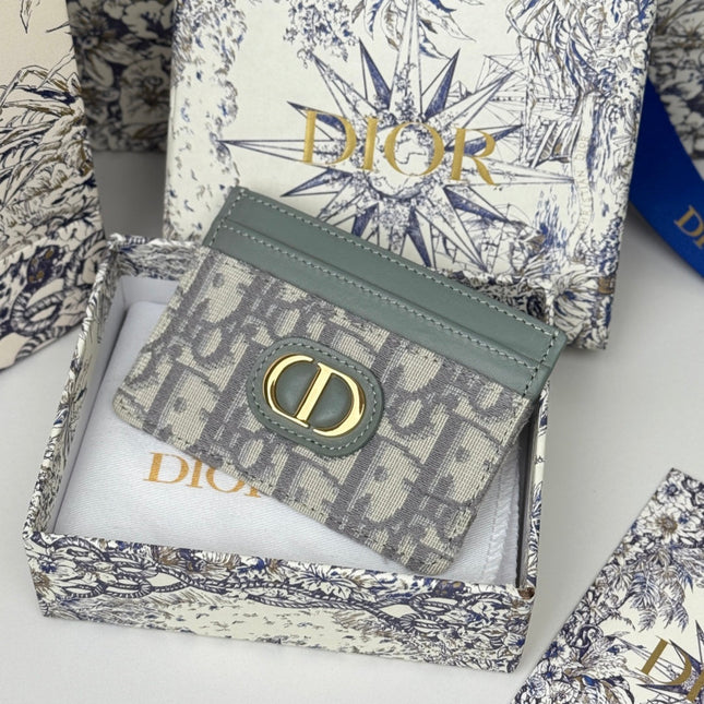 DIOR 25S 30 MONTAIGNE CARD HOLDER 10 IN GRAY GREEN OBLIQUE JACQUARD CANVAS