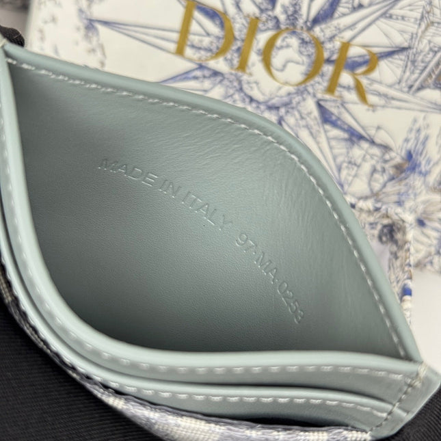 DIOR 25S 30 MONTAIGNE CARD HOLDER 10 IN GRAY GREEN OBLIQUE JACQUARD CANVAS