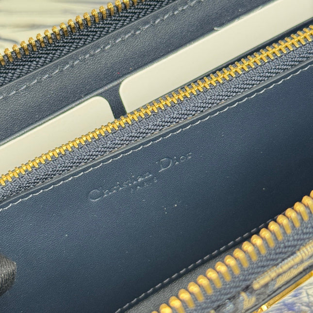 DIOR 25S LONG ZIPPER WALLET 19 IN BLUE OBLIQUE JACQUARD CANVAS