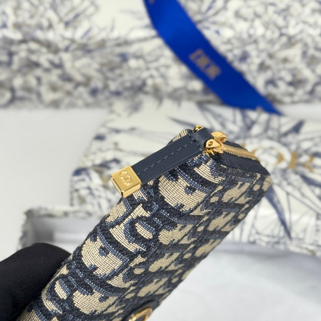 DIOR 25S LONG ZIPPER WALLET 19 IN BLUE OBLIQUE JACQUARD CANVAS