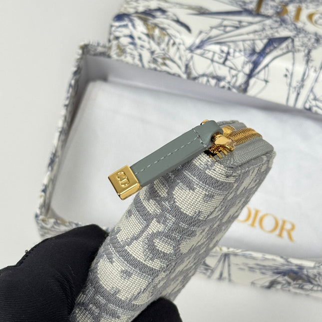 DIOR 25S LONG ZIPPER WALLET 19 IN GRAY OBLIQUE JACQUARD CANVAS