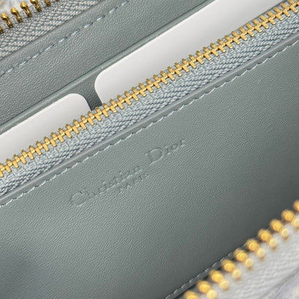 DIOR 25S LONG ZIPPER WALLET 19 IN GRAY OBLIQUE JACQUARD CANVAS