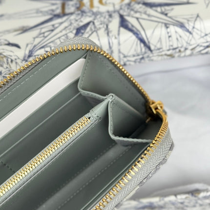 DIOR 25S LONG ZIPPER WALLET 19 IN GRAY OBLIQUE JACQUARD CANVAS
