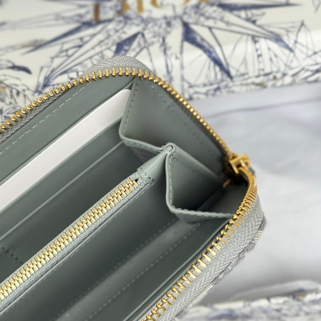 DIOR 25S LONG ZIPPER WALLET 19 IN GRAY OBLIQUE JACQUARD CANVAS