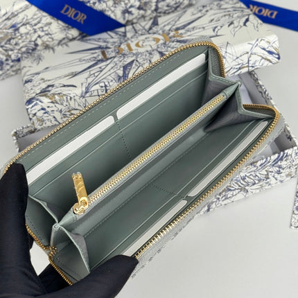 DIOR 25S LONG ZIPPER WALLET 19 IN GRAY OBLIQUE JACQUARD CANVAS