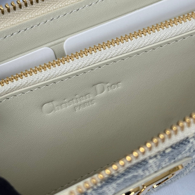 DIOR 25S LONG ZIPPER WALLET 19 IN LIGHT BLUE OBLIQUE JACQUARD CANVAS