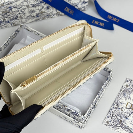 DIOR 25S LONG ZIPPER WALLET 19 IN LIGHT BLUE OBLIQUE JACQUARD CANVAS