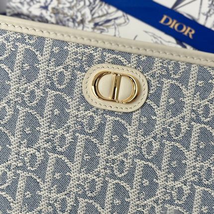 DIOR 25S 30 MONTAIGNE DEA POUCH LIGHT BLUE OBLIQUE JACQUARD 26 IN CANVAS