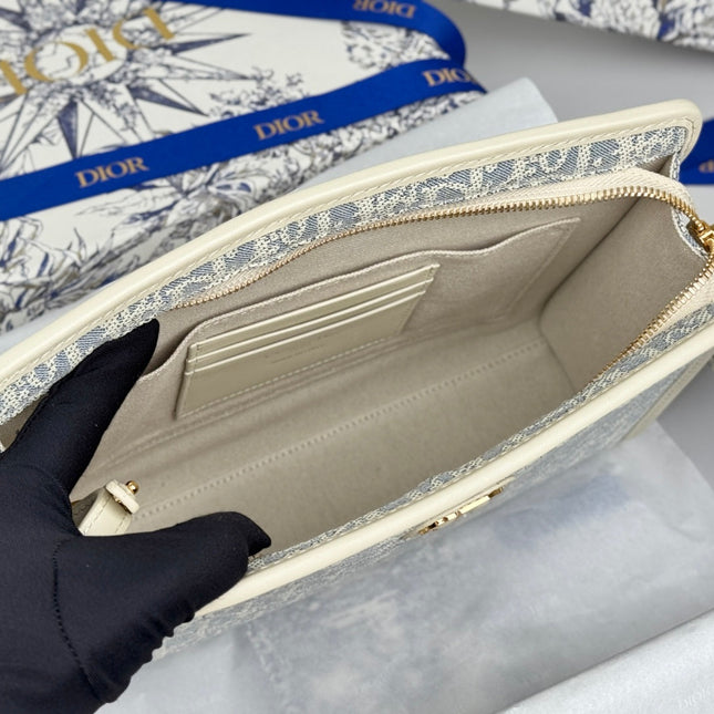 DIOR 25S 30 MONTAIGNE DEA POUCH LIGHT BLUE OBLIQUE JACQUARD 26 IN CANVAS