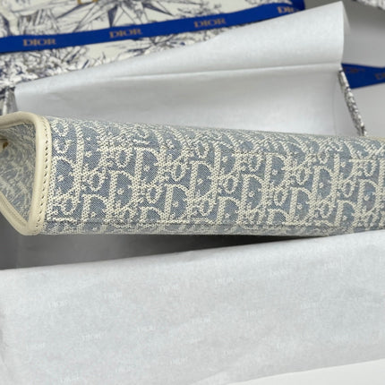 DIOR 25S 30 MONTAIGNE DEA POUCH LIGHT BLUE OBLIQUE JACQUARD 26 IN CANVAS