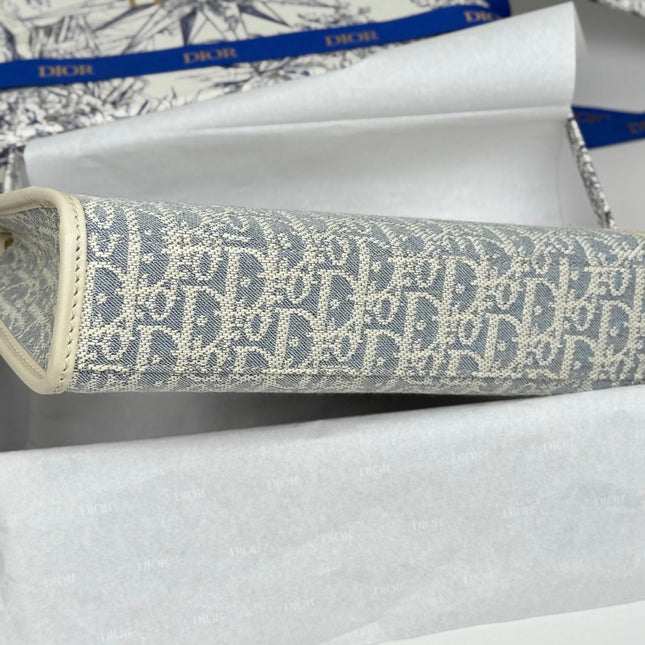 DIOR 25S 30 MONTAIGNE DEA POUCH LIGHT BLUE OBLIQUE JACQUARD 26 IN CANVAS