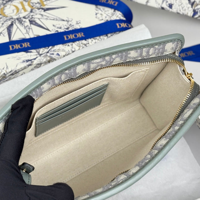 DIOR 25S 30 MONTAIGNE DEA POUCH GRAY OBLIQUE JACQUARD 26 IN CANVAS