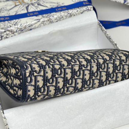 DIOR 25S 30 MONTAIGNE DEA POUCH BLUE OBLIQUE JACQUARD 26 IN CANVAS