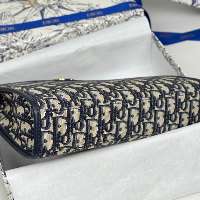 DIOR 25S 30 MONTAIGNE DEA POUCH BLUE OBLIQUE JACQUARD 26 IN CANVAS