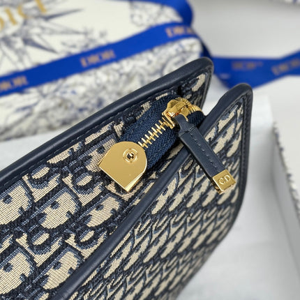 DIOR 25S 30 MONTAIGNE DEA POUCH BLUE OBLIQUE JACQUARD 26 IN CANVAS
