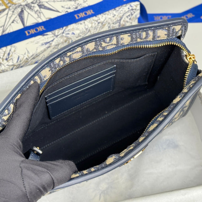 DIOR 25S 30 MONTAIGNE DEA POUCH BLUE OBLIQUE JACQUARD 26 IN CANVAS