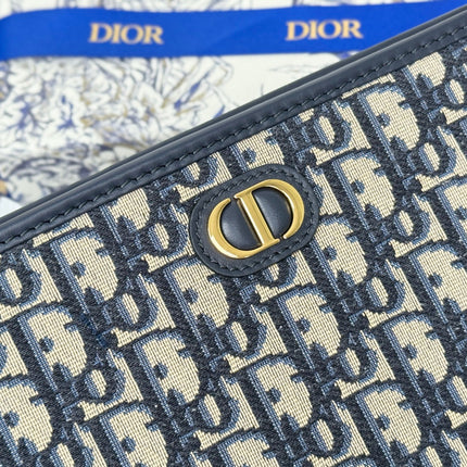 DIOR 25S 30 MONTAIGNE DEA POUCH BLUE OBLIQUE JACQUARD 26 IN CANVAS