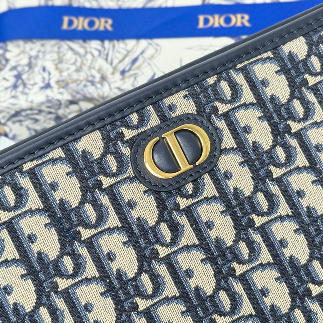 DIOR 25S 30 MONTAIGNE DEA POUCH BLUE OBLIQUE JACQUARD 26 IN CANVAS