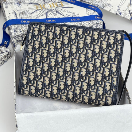 DIOR 25S 30 MONTAIGNE DEA POUCH BLUE OBLIQUE JACQUARD 26 IN CANVAS
