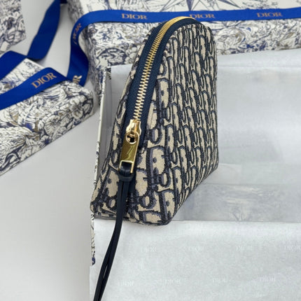 DIOR 25S 30 MONTAIGNE CLUTCH BAG 24 IN BLUE DIOR OBLIQUE JACQUARD