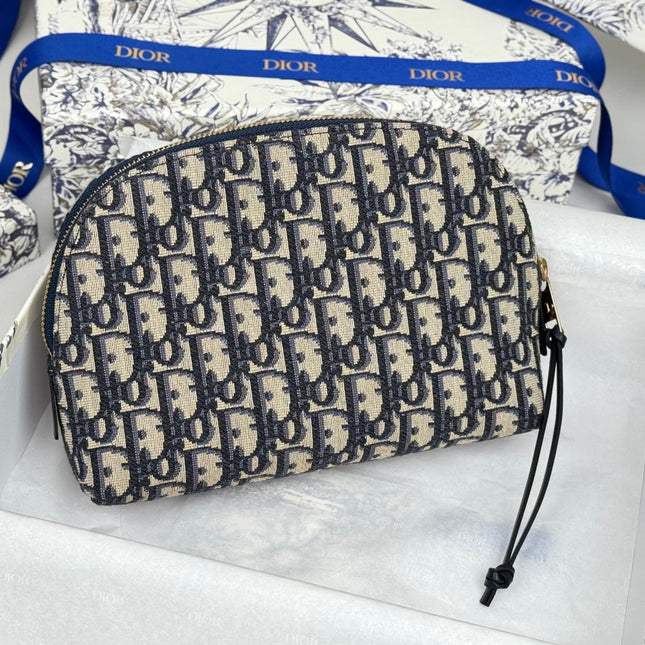 DIOR 25S 30 MONTAIGNE CLUTCH BAG 24 IN BLUE DIOR OBLIQUE JACQUARD