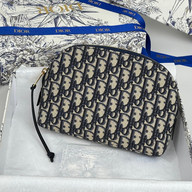 DIOR 25S 30 MONTAIGNE CLUTCH BAG 24 IN BLUE DIOR OBLIQUE JACQUARD