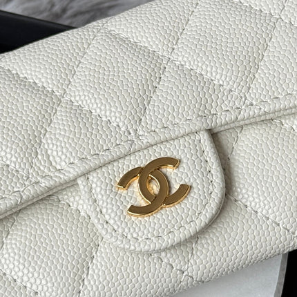 CHANEL 25S CLASSIC FLAP CARD HOLDER 11 IN IVORY CAVIAR GOLD HARDWARE