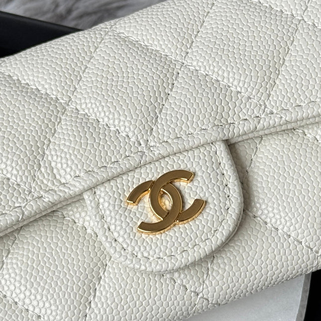 CHANEL 25S CLASSIC FLAP CARD HOLDER 11 IN IVORY CAVIAR GOLD HARDWARE