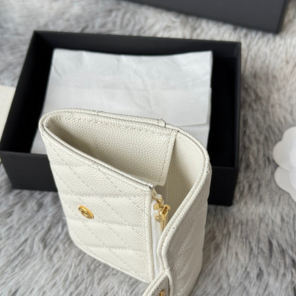 CHANEL 25S CLASSIC FLAP CARD HOLDER 11 IN IVORY CAVIAR GOLD HARDWARE