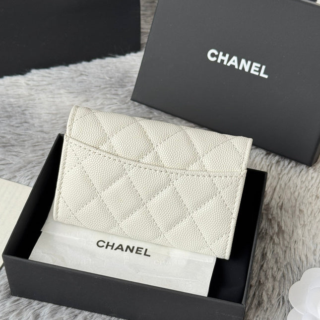 CHANEL 25S CLASSIC FLAP CARD HOLDER 11 IN IVORY CAVIAR GOLD HARDWARE