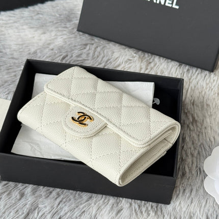 CHANEL 25S CLASSIC FLAP CARD HOLDER 11 IN IVORY CAVIAR GOLD HARDWARE
