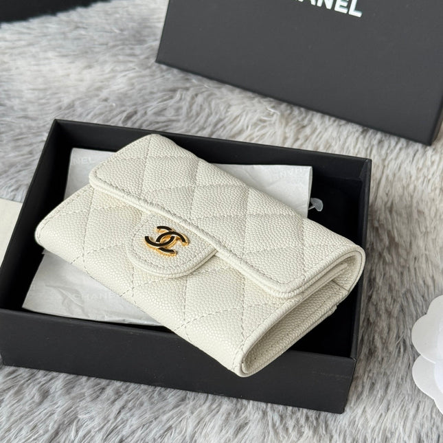 CHANEL 25S CLASSIC FLAP CARD HOLDER 11 IN IVORY CAVIAR GOLD HARDWARE