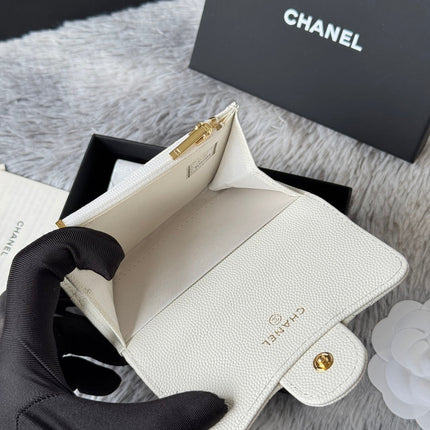 CHANEL 25S CLASSIC FLAP CARD HOLDER 11 IN IVORY CAVIAR GOLD HARDWARE