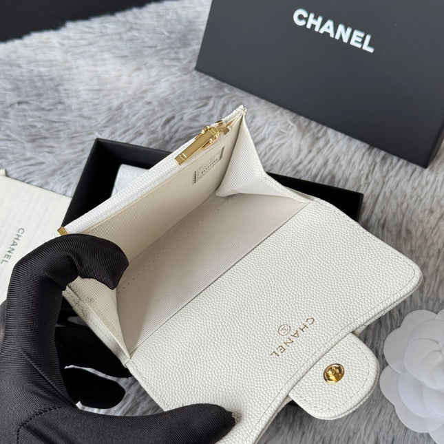 CHANEL 25S CLASSIC FLAP CARD HOLDER 11 IN IVORY CAVIAR GOLD HARDWARE