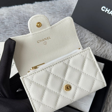 CHANEL 25S CLASSIC FLAP CARD HOLDER 11 IN IVORY CAVIAR GOLD HARDWARE
