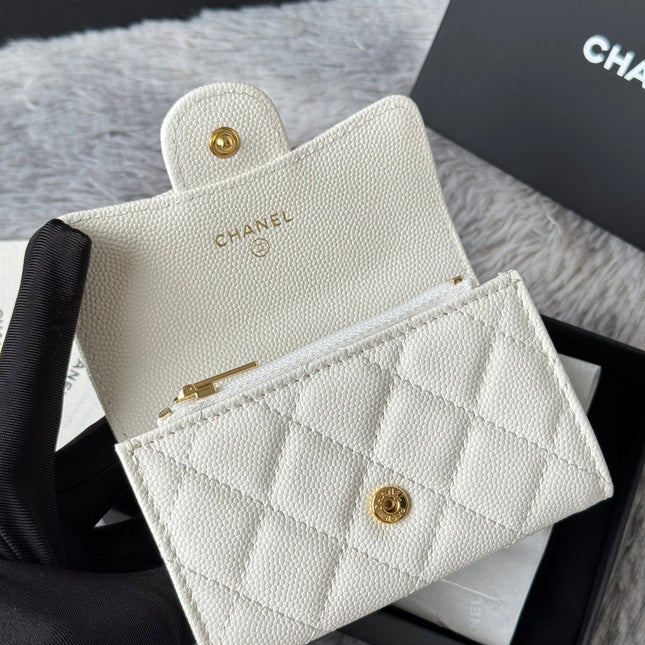 CHANEL 25S CLASSIC FLAP CARD HOLDER 11 IN IVORY CAVIAR GOLD HARDWARE