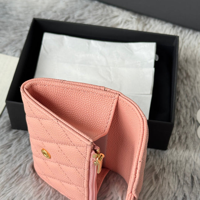 CHANEL 25S CLASSIC FLAP CARD HOLDER 11 IN PEACH PINK CAVIAR GOLD HARDWARE
