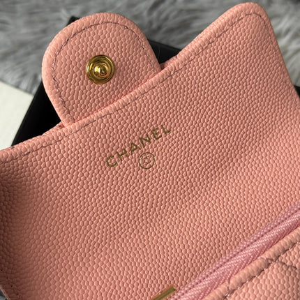 CHANEL 25S CLASSIC FLAP CARD HOLDER 11 IN PEACH PINK CAVIAR GOLD HARDWARE