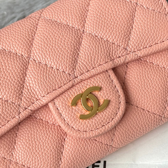 CHANEL 25S CLASSIC FLAP CARD HOLDER 11 IN PEACH PINK CAVIAR GOLD HARDWARE