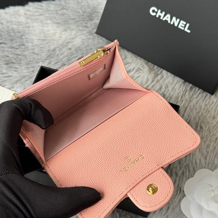 CHANEL 25S CLASSIC FLAP CARD HOLDER 11 IN PEACH PINK CAVIAR GOLD HARDWARE