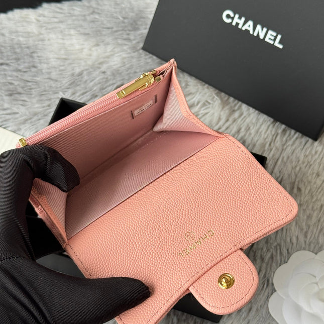 CHANEL 25S CLASSIC FLAP CARD HOLDER 11 IN PEACH PINK CAVIAR GOLD HARDWARE