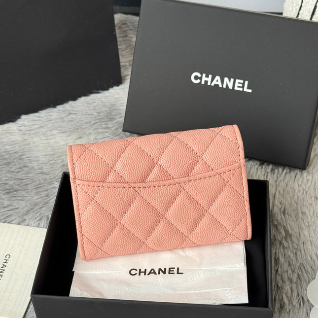 CHANEL 25S CLASSIC FLAP CARD HOLDER 11 IN PEACH PINK CAVIAR GOLD HARDWARE