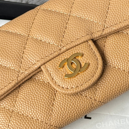 CHANEL 25S CLASSIC FLAP CARD HOLDER 11 IN GOLDEN CARAMEL CAVIAR GOLD HARDWARE